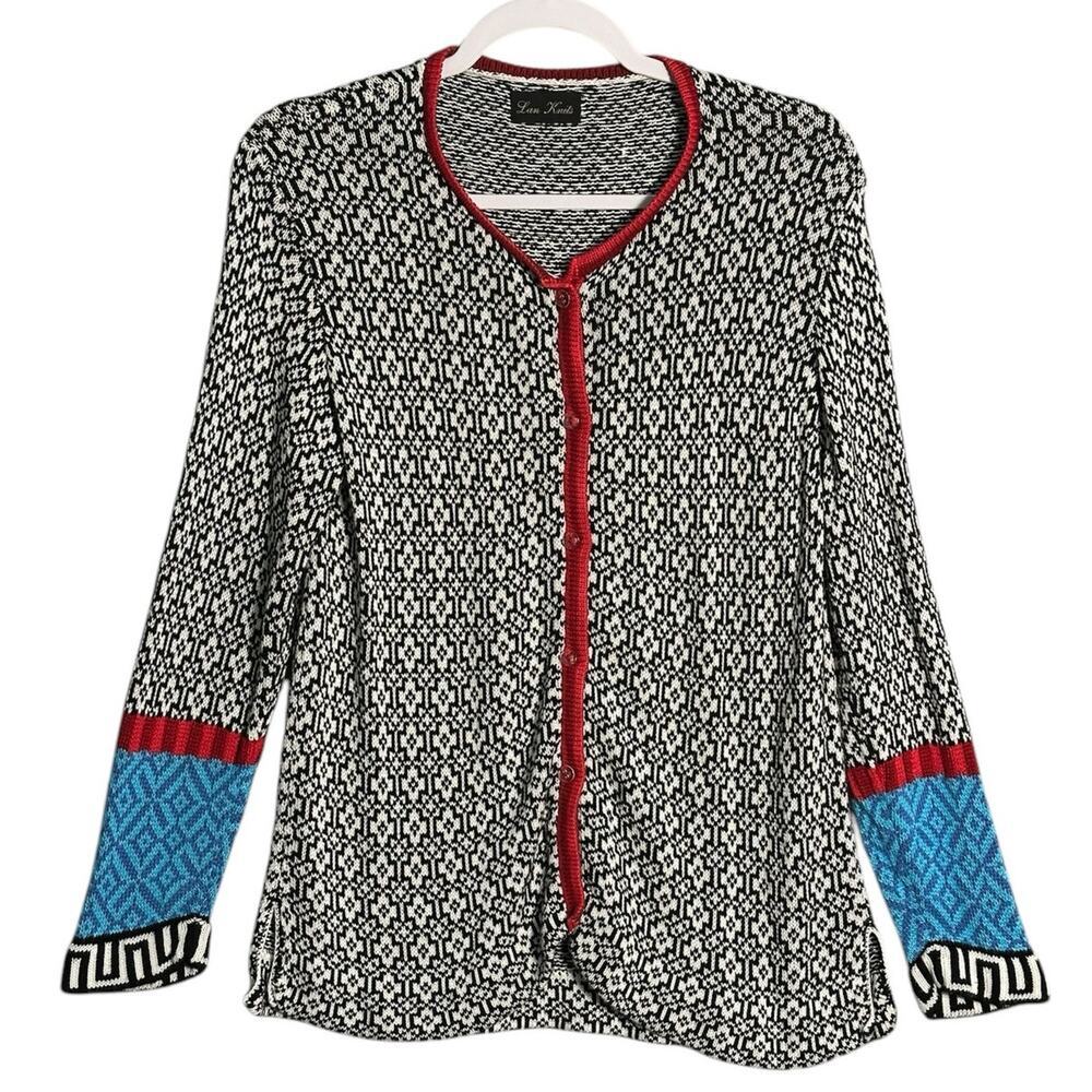 Lan Knits‎ Sz M 100% Bamboo Button Front Cardigan Geometric Limited Edition RARE